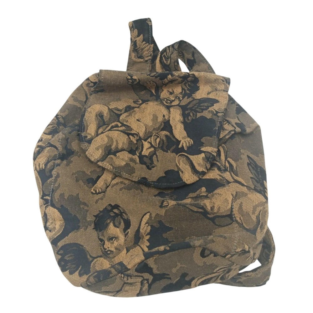 Mini Small 10"‎ Backpack Bag Purse, Baby Angelic Pattern, Gold & Tan